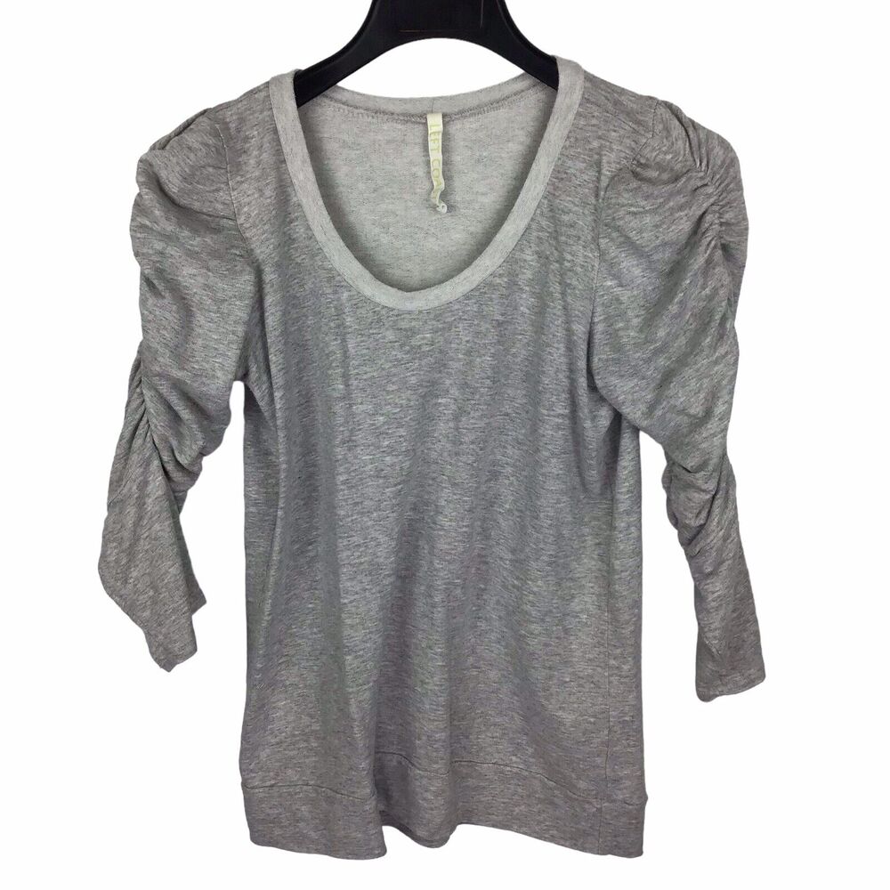 Left Coast Gray 3/4 Sleeve Ruched Scoop Neck Cotton Blend Women's Small